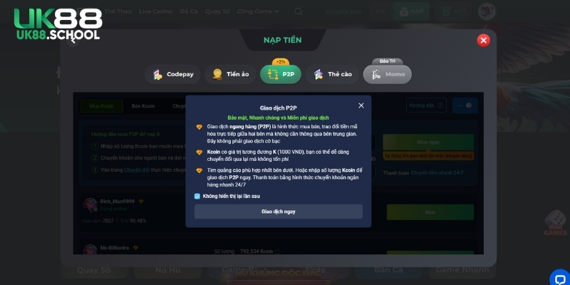 Lưu ý khách hàng cần nhớ khi nạp tiền tại UK88